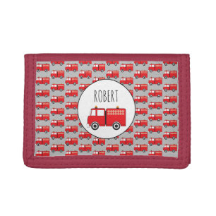 Red Fire Truck Pattern Customized Boys Name Tri-fold Wallet