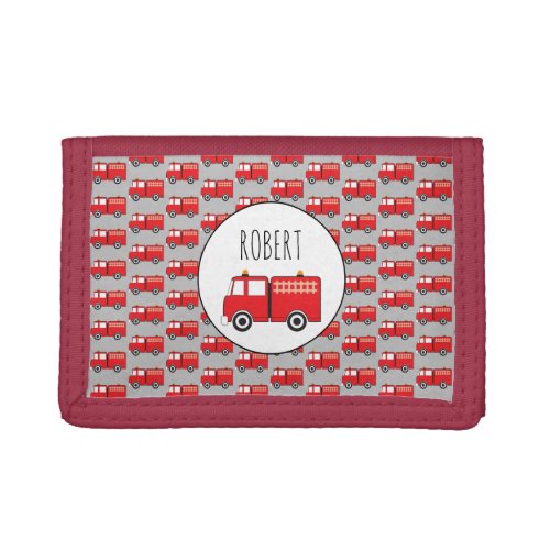 Red Fire Truck Pattern Customized Boys Name Trifold Wallet