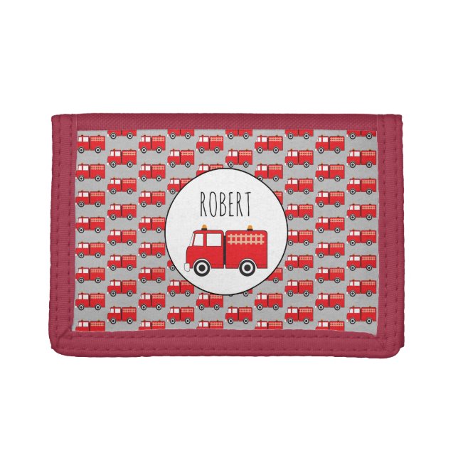 Red Fire Truck Pattern Customized Boys Name Trifold Wallet (Front)