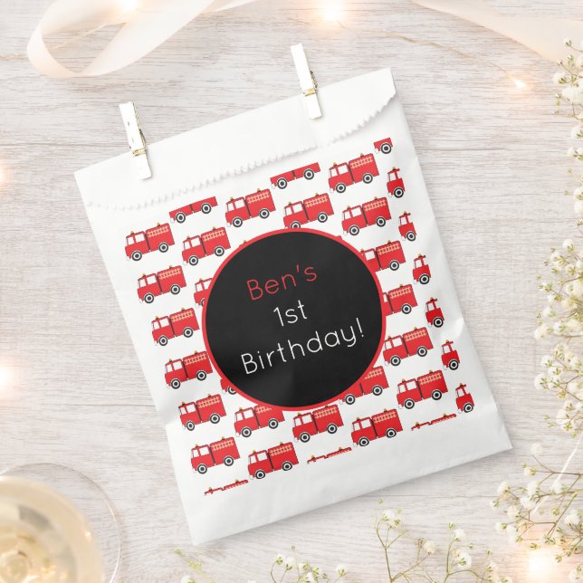 Red Fire Truck Pattern Favor Bag (Clipped)