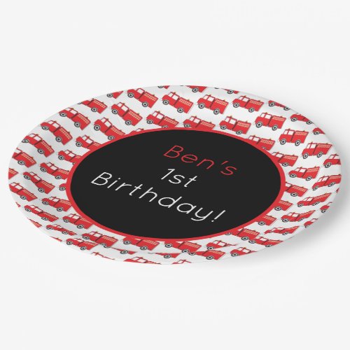 Red Fire Truck Pattern Kids Birthday Paper Plates