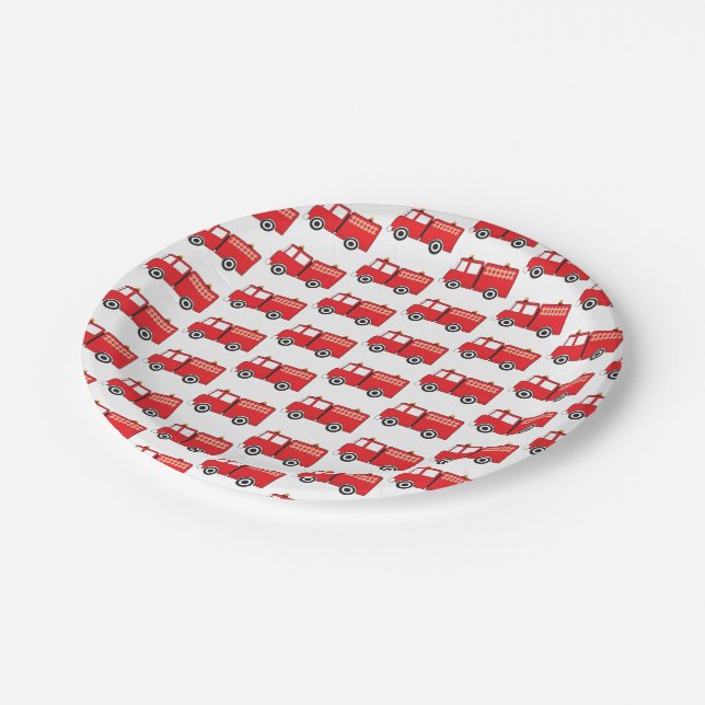 Red Fire Truck Pattern Paper Plates (Angled)