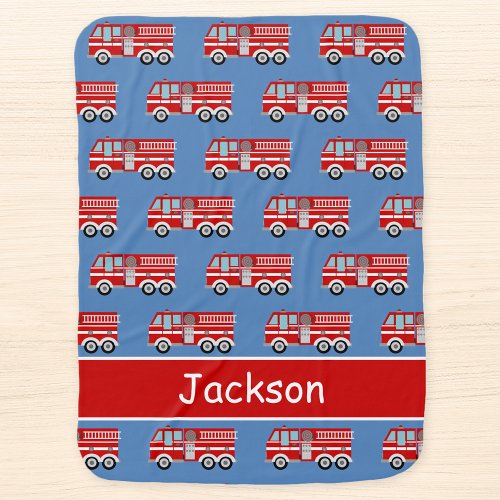 Red Fire Truck Pattern Personalized Boy Baby Blanket