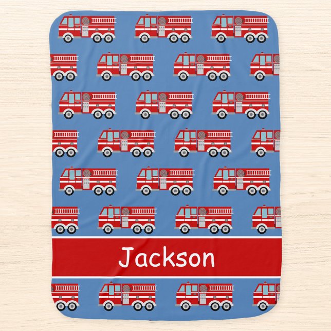 Red Fire Truck Pattern Personalized Boy Baby Blanket (Creator Uploaded)