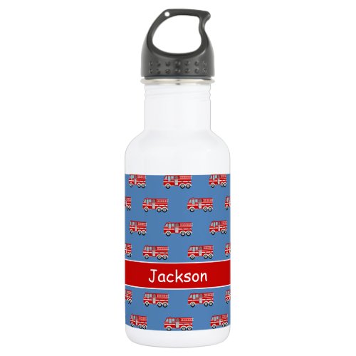 Red Fire Truck Pattern Personalized Boy Stainless Steel Water Bottle