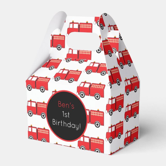 Red Fire Truck Pattern Personalized  Favor Boxes (Front Side)