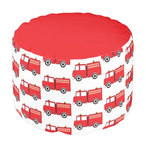 Red Fire Truck Pattern Red Color Pouf