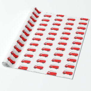 Red Fire Truck Pattern Wrapping Paper