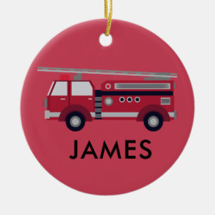 Red Fire truck Personalized Christmas Ornament