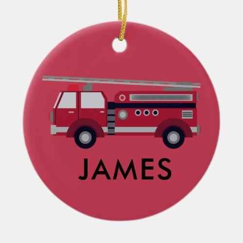 Red Fire truck Personalized Christmas Ornament