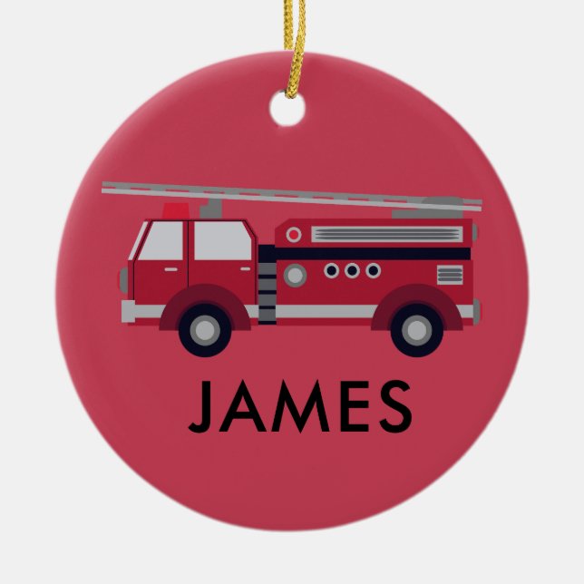 Red Fire truck Personalized Christmas Ornament (Front)