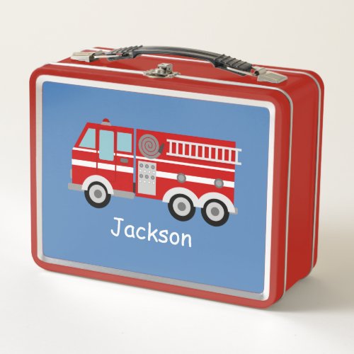 Red Fire Truck Personalized Kids Metal Lunch Box