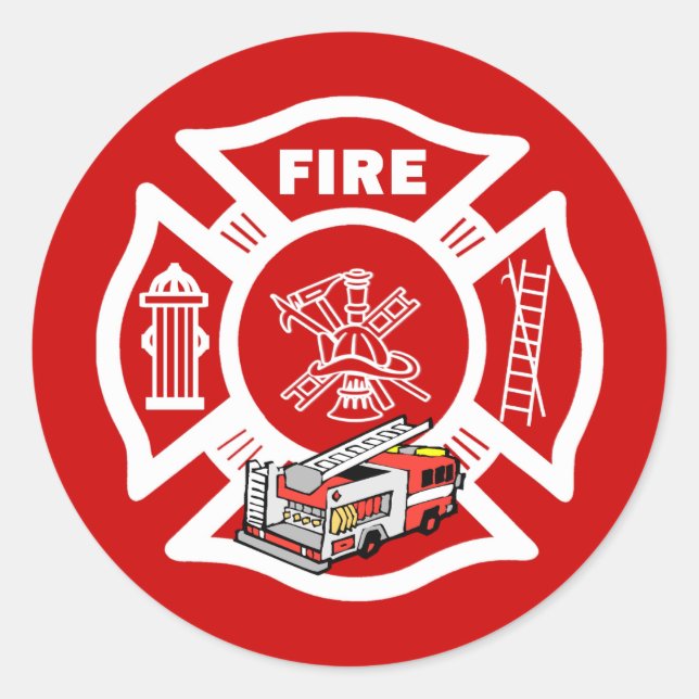 Red Fire Truck Rescue Classic Round Sticker (Front)