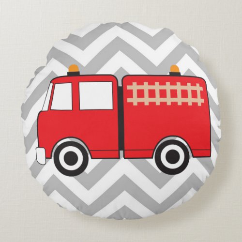 Red Fire Truck Round Pillow