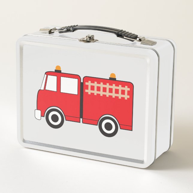 Red Fire Truck School Metal Lunch Box (Front)