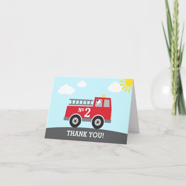 Red Fire Truck Thank You Card (Front)