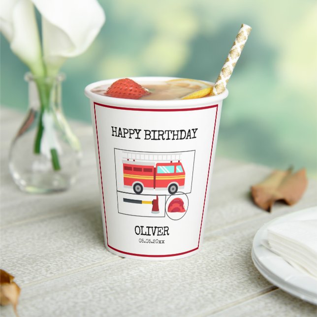 Red Fire Truck | Theme Kids Birthday Paper Cups (Insitu)