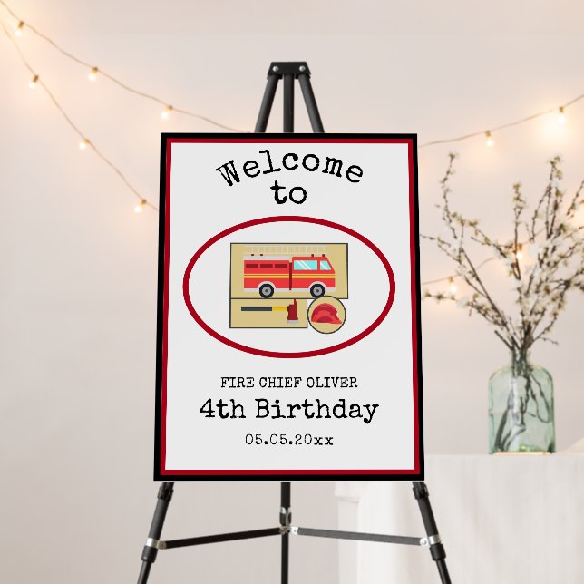 Red Fire Truck | Theme Kids Birthday Poster (In Situ (Stand))