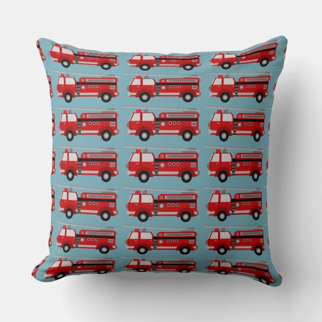 Red Fire Truck Throw Pillow (Front)