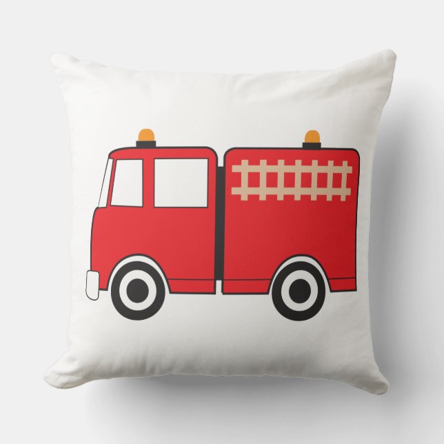 Red Fire Truck Throw Pillow (Front)