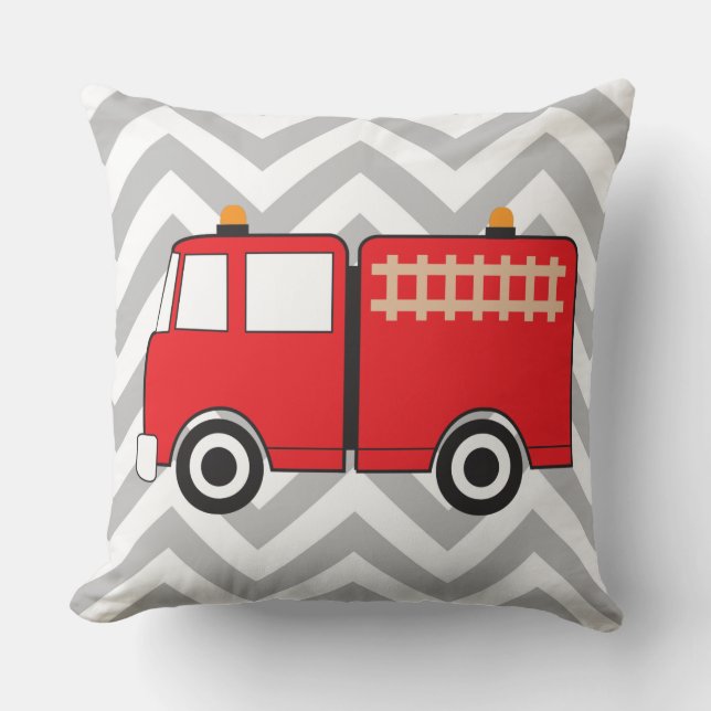 Red Fire Truck Throw Pillow (Front)