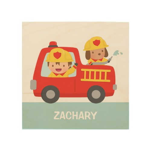 Red Fire Truck with Fire fighter Boys Room Decor