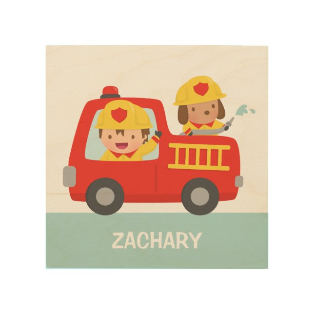 Red Fire Truck with Fire fighter Boys Room Decor (Front)