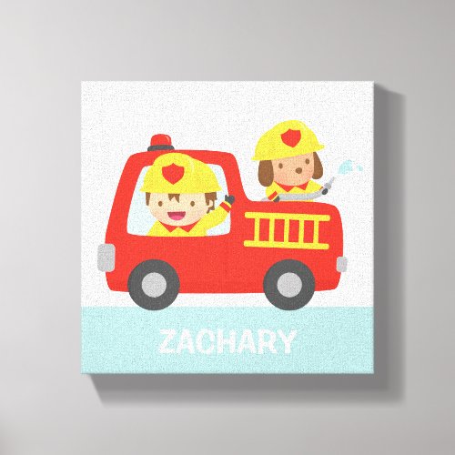 Red Fire Truck with Fire fighter Boys Room Decor