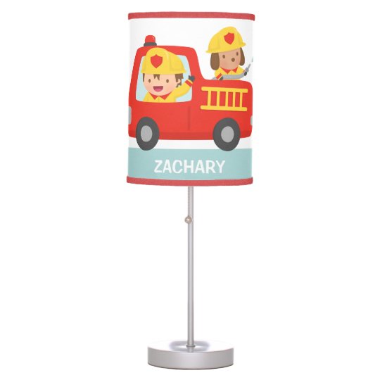 Red Fire Truck With Fire Fighter Boys Room Decor Desk Lamp