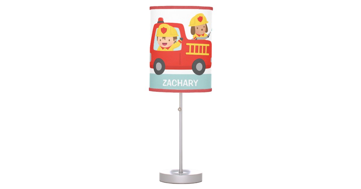 Red Fire Truck With Fire Fighter Boys Room Decor Desk Lamp
