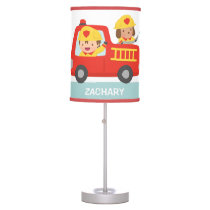 Red Fire Truck with Fire fighter Boys Room Decor Table Lamp