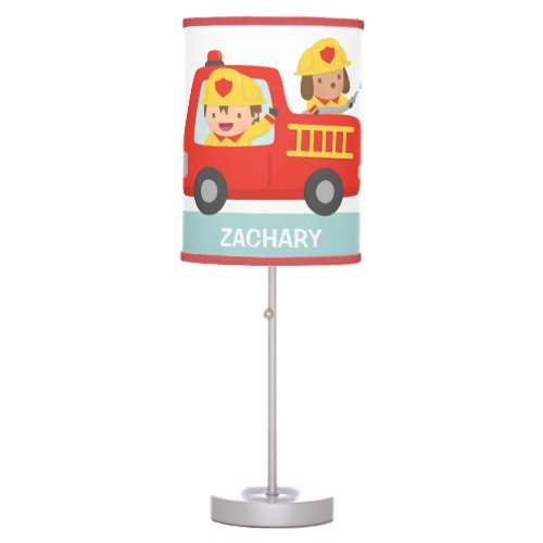 Red Fire Truck with Fire fighter Boys Room Decor Table Lamp