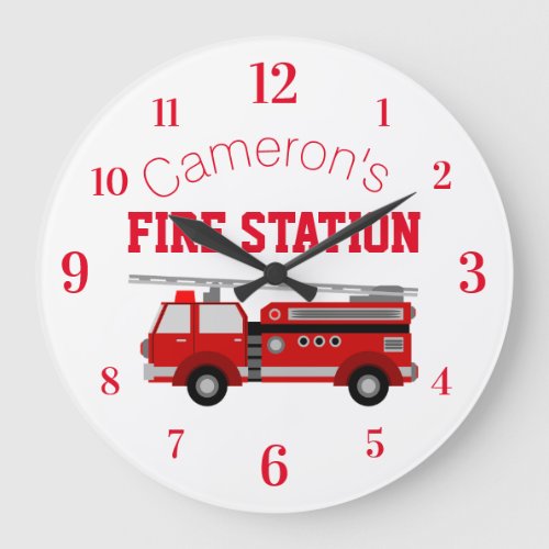 Red Fire Truck with Your Own Custom Name Large Clock