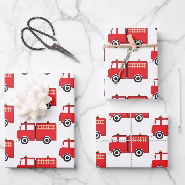 Red Fire Truck Wrapping Paper Sheets (Front)