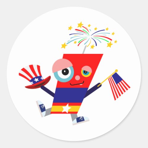 Red Firecracker Independence Day Cartoon Classic Round Sticker