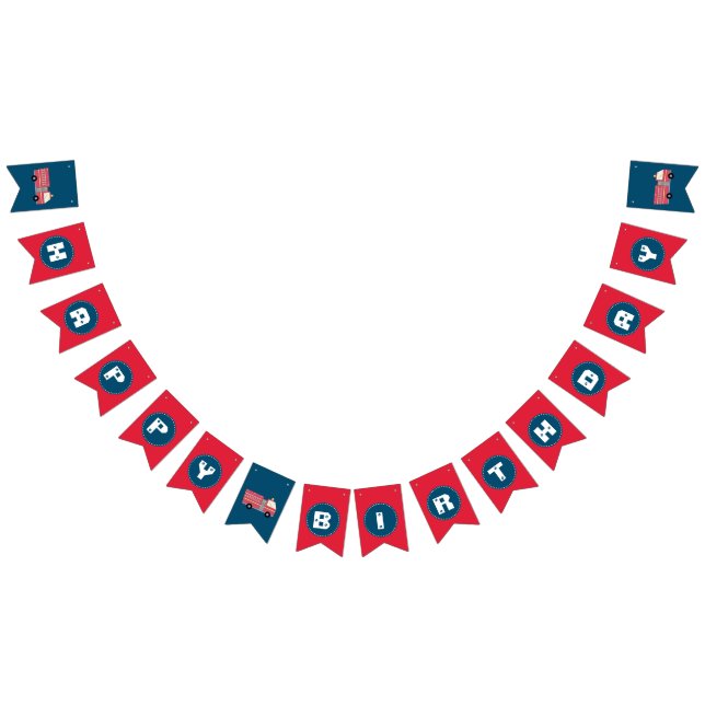 Red Firefighter Alarm Firetruck Birthday Supplies Bunting Flags (All)