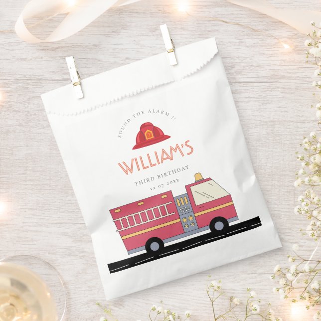 Red Firefighter Alarm Firetruck Birthday Supplies Favor Bag (Clipped)