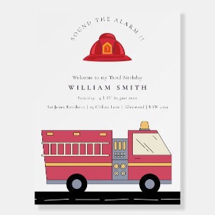 Red Firefighter Alarm Firetruck Birthday Supplies Foam Board