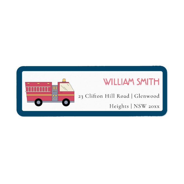 Red Firefighter Alarm Firetruck Birthday Supplies Label (Front)