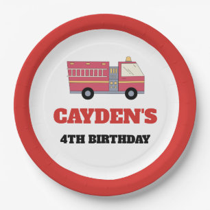 Red Firefighter Alarm Firetruck Birthday Supplies Paper Plates