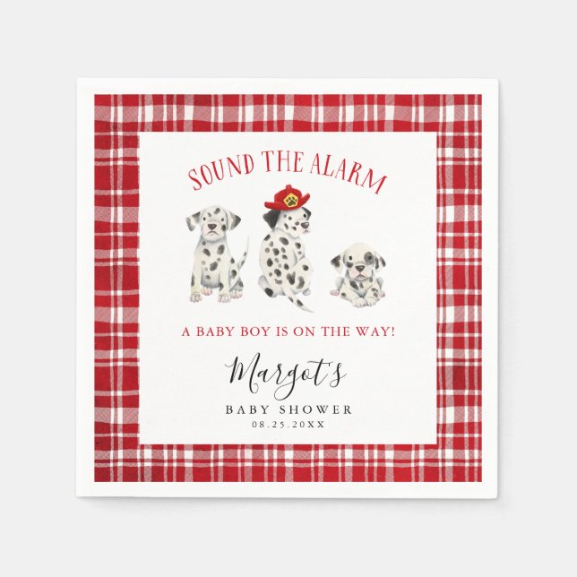 Red Firefighter Puppy Baby Shower Napkins (Front)