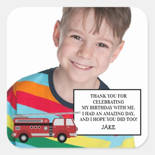 Red Firetruck Birthday Party Thank You Sticker