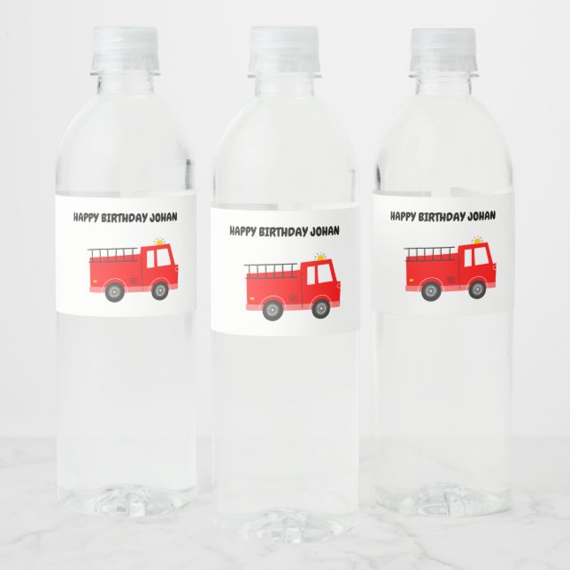 Red Firetruck  Birthday Water Bottle Label (Bottles)