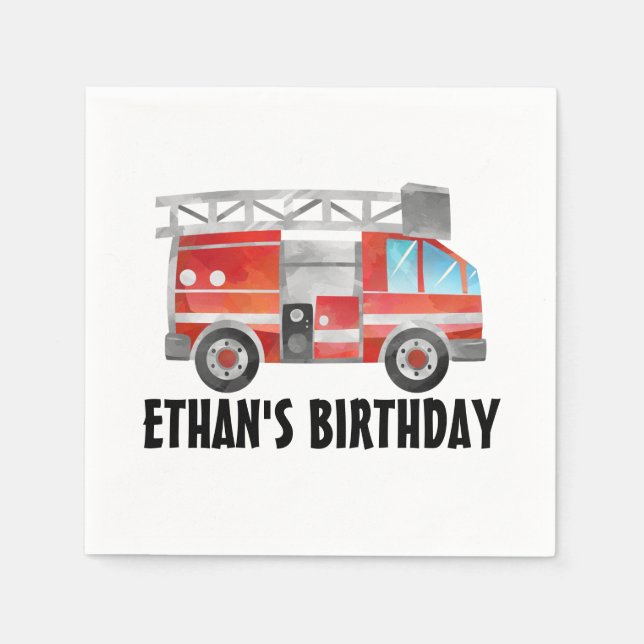 Red Firetruck Child's Birthday Party Napkins (Front)