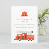 Red Firetruck Engine Kids Any Age Birthday Invite (Standing Front)