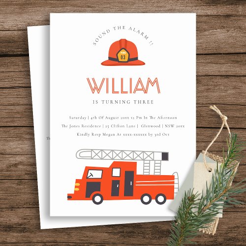 Red Firetruck Engine Kids Any Age Birthday Invite