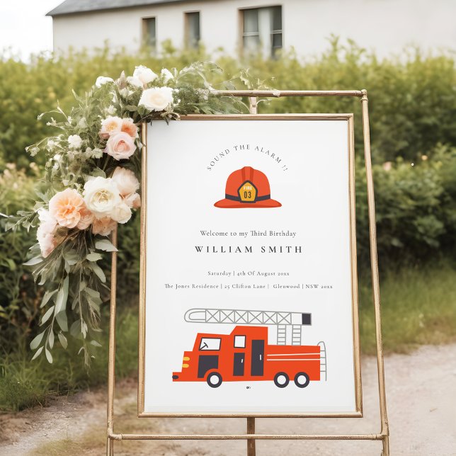 Red Firetruck Engine Kids Any Age Birthday Welcome Foam Board (Creator Uploaded)