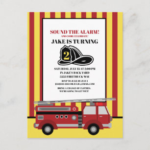 Red Firetruck Fire Fighter Child's 2nd Birthday Postcard