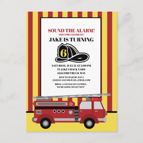 Red Firetruck Fire Fighter Childs 6th Birthday Postcard