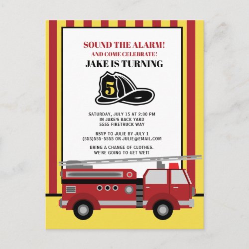 Red Firetruck Fireman Childs 5th Birthday Postcard